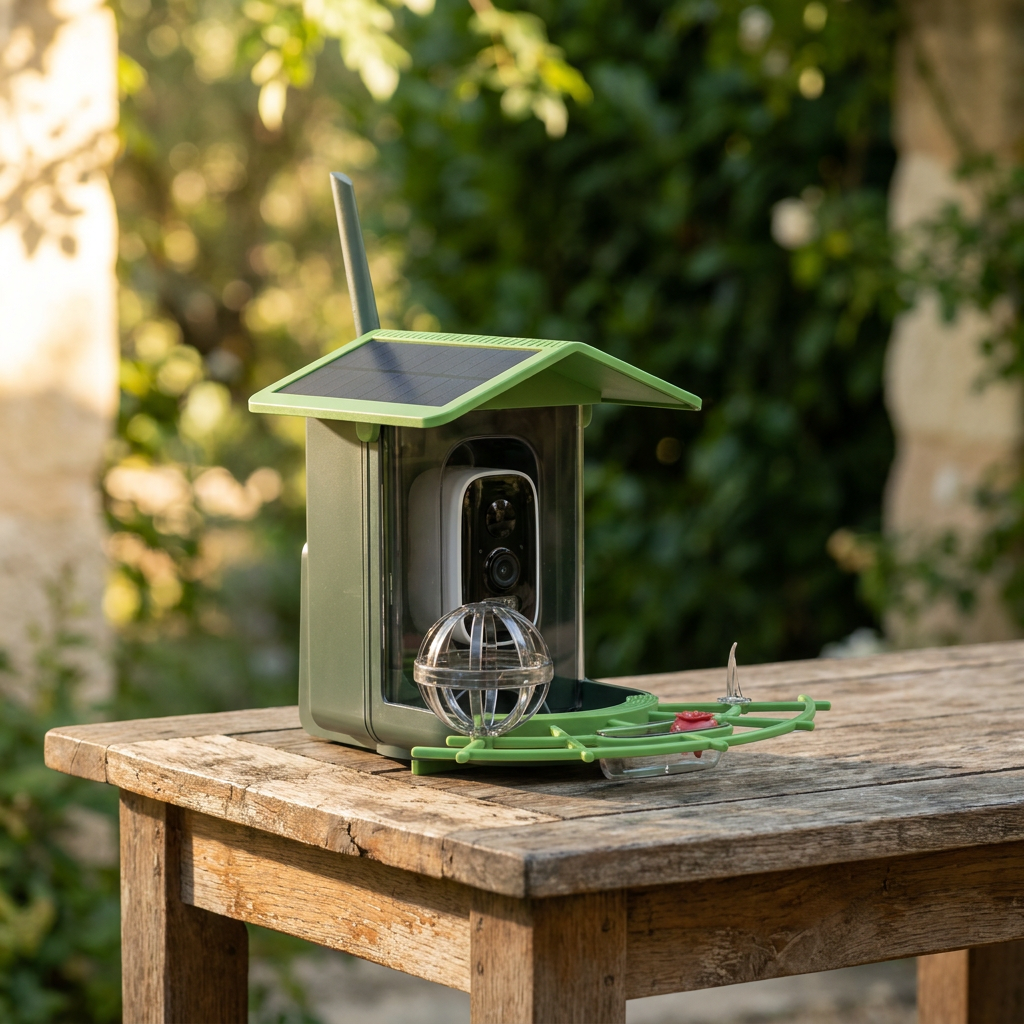 Mangeoire Connectée à Caméra 2K 4MP avec Carte SD 32 Go Incluse et Panneau Solaire