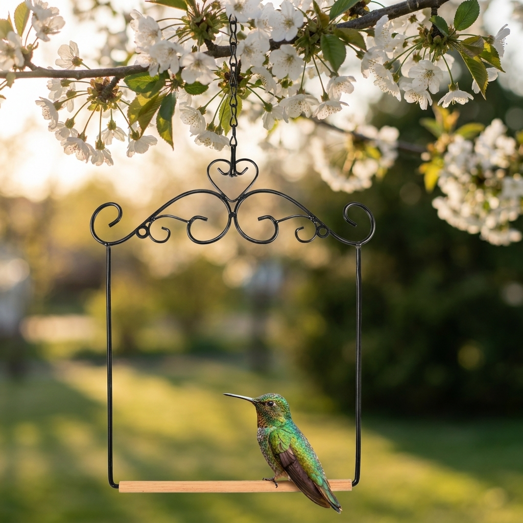 Perchoir et Balançoire en Bois Naturel et Fer pour Oiseaux de Compagnie