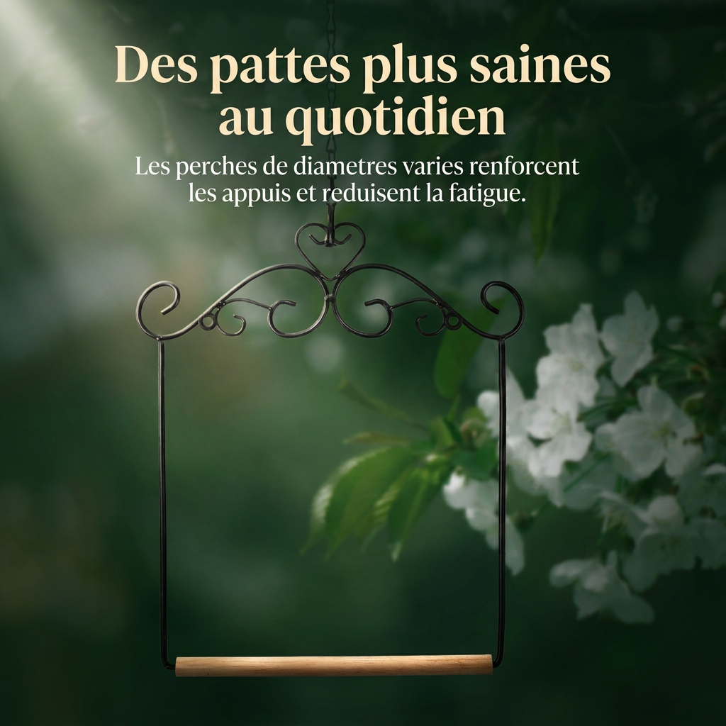 Perchoir et Balançoire en Bois Naturel et Fer pour Oiseaux de Compagnie