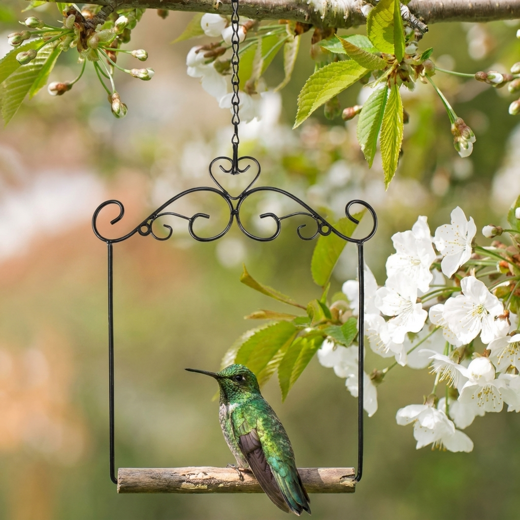 Perchoir et Balançoire en Bois Naturel et Fer pour Oiseaux de Compagnie