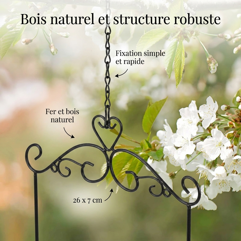 Perchoir et Balançoire en Bois Naturel et Fer pour Oiseaux de Compagnie