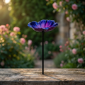 Bain d'Oiseau Décoratif en Métal sur Piquet - Design Fleur