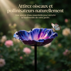 Bain d'Oiseau Décoratif en Métal sur Piquet - Design Fleur