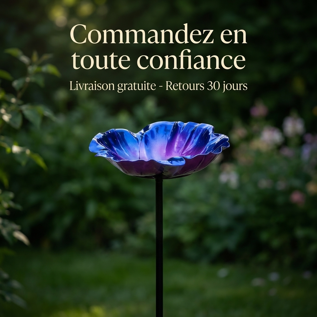 Bain d'Oiseau Décoratif en Métal sur Piquet - Design Fleur