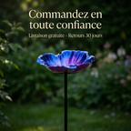 Bain d'Oiseau Décoratif en Métal sur Piquet - Design Fleur