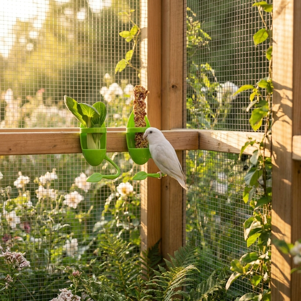 Perchoir 2-en-1 avec Mangeoire Intégrée pour Oiseaux de Compagnie