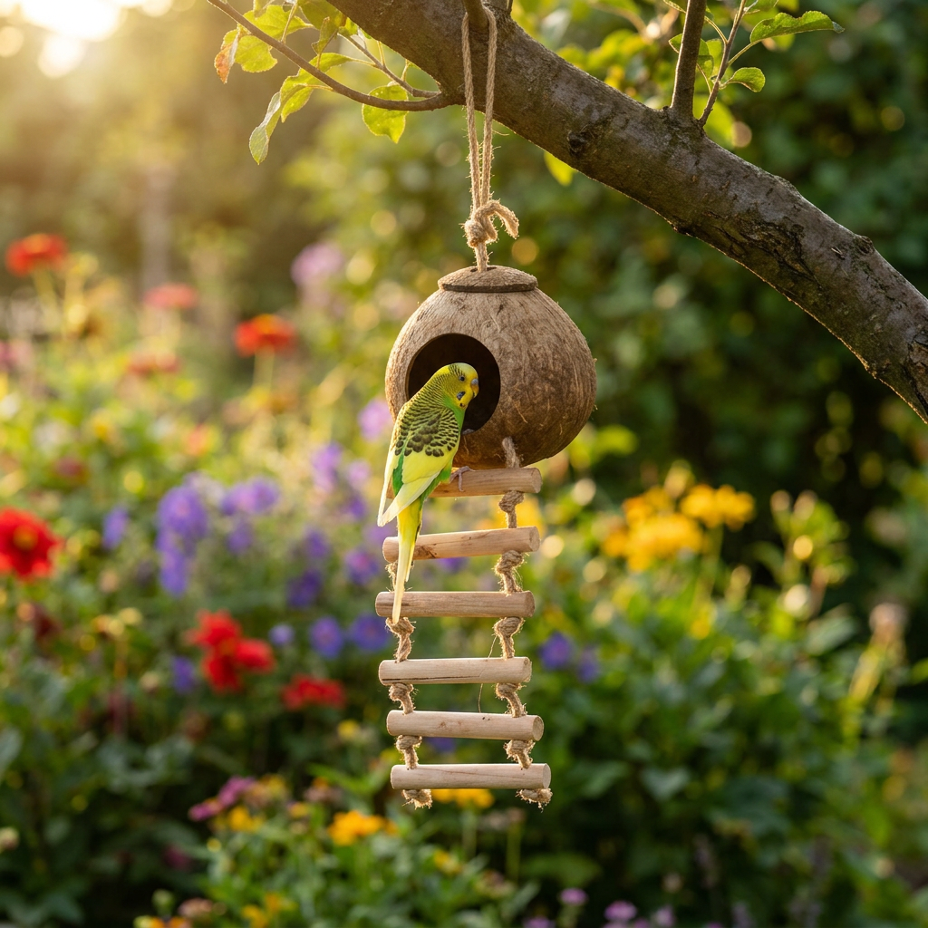 Jouet Perchoir en Bois Naturel pour Oiseaux de Compagnie