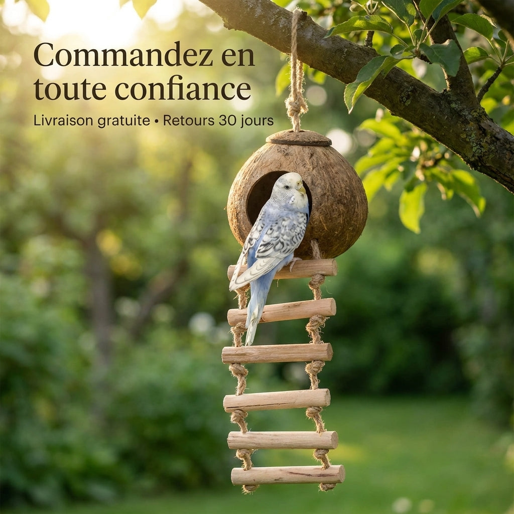 Jouet Perchoir en Bois Naturel pour Oiseaux de Compagnie