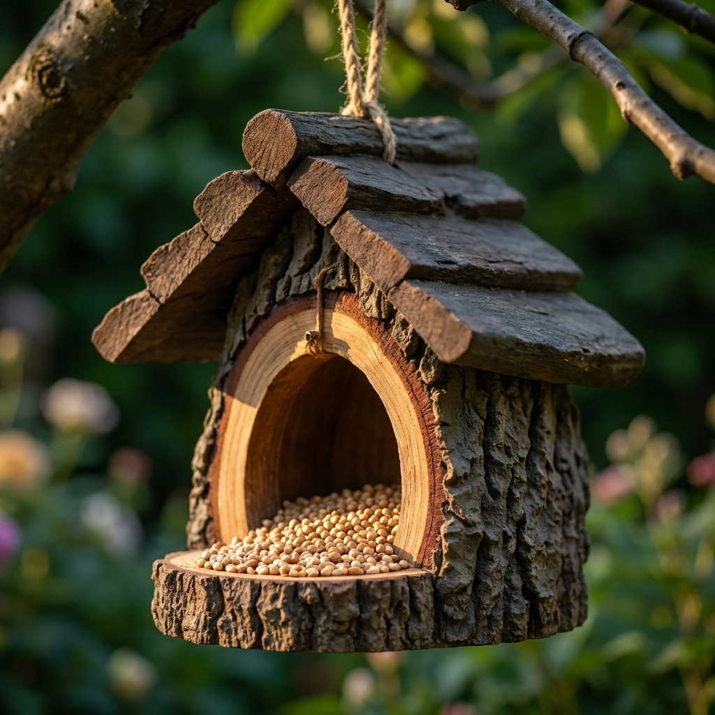 Mangeoire Décorative en Forme de Souche d'Arbre pour Jardin