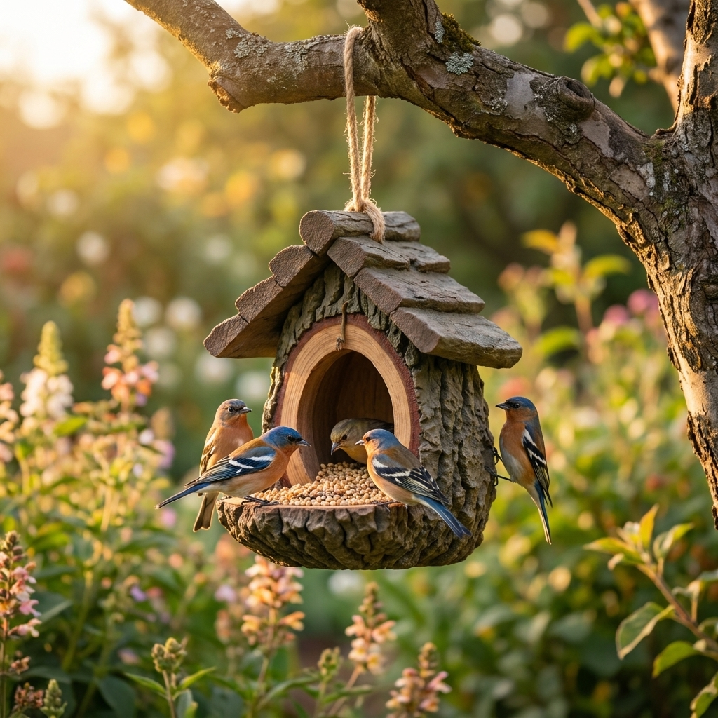 Mangeoire Décorative en Forme de Souche d'Arbre pour Jardin