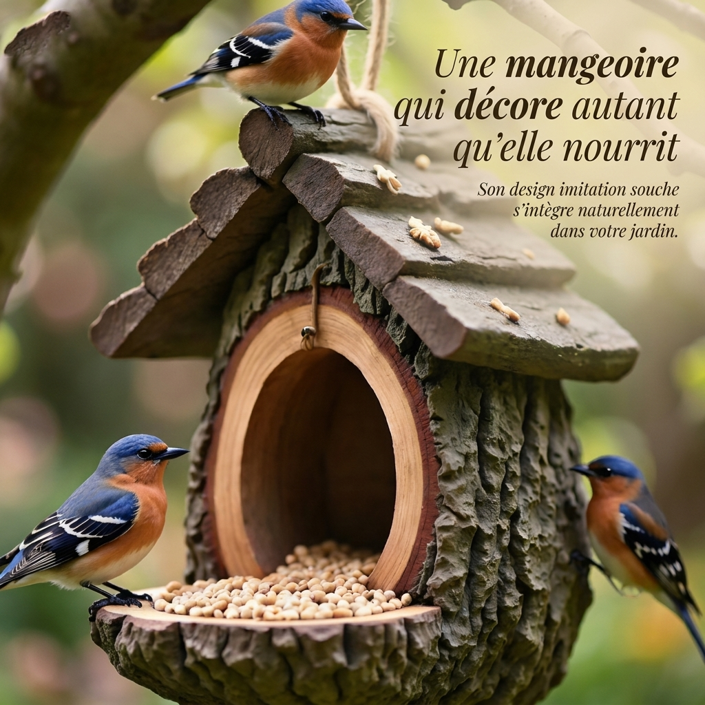 Mangeoire Décorative en Forme de Souche d'Arbre pour Jardin