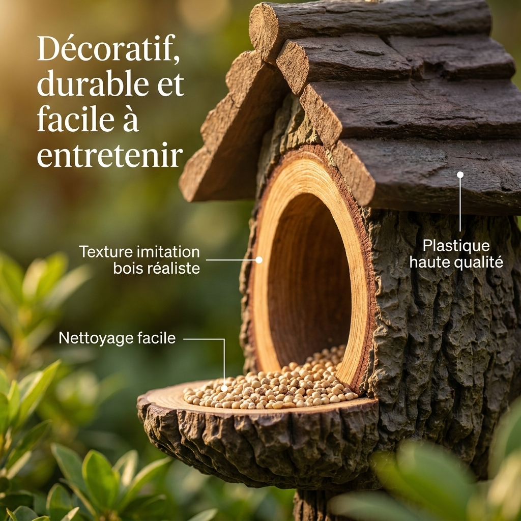 Mangeoire Décorative en Forme de Souche d'Arbre pour Jardin