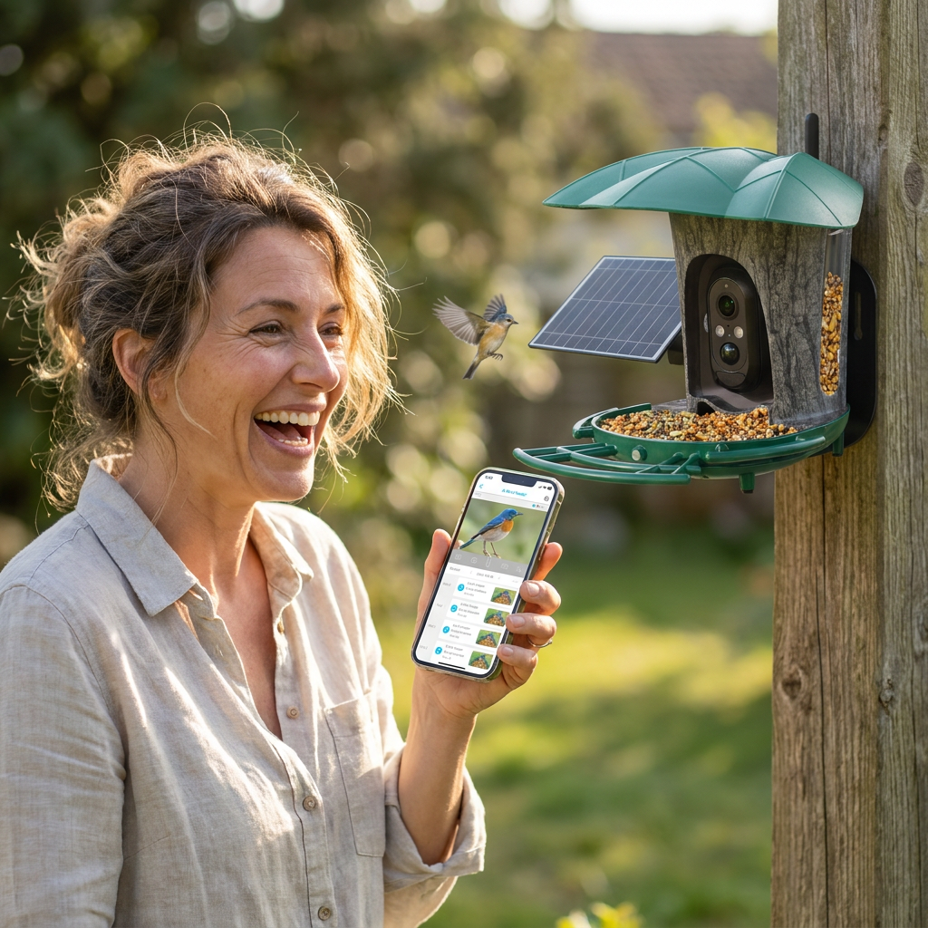 Mangeoire Connectée à Caméra 180° avec Panneau Solaire 6W pour Oiseaux