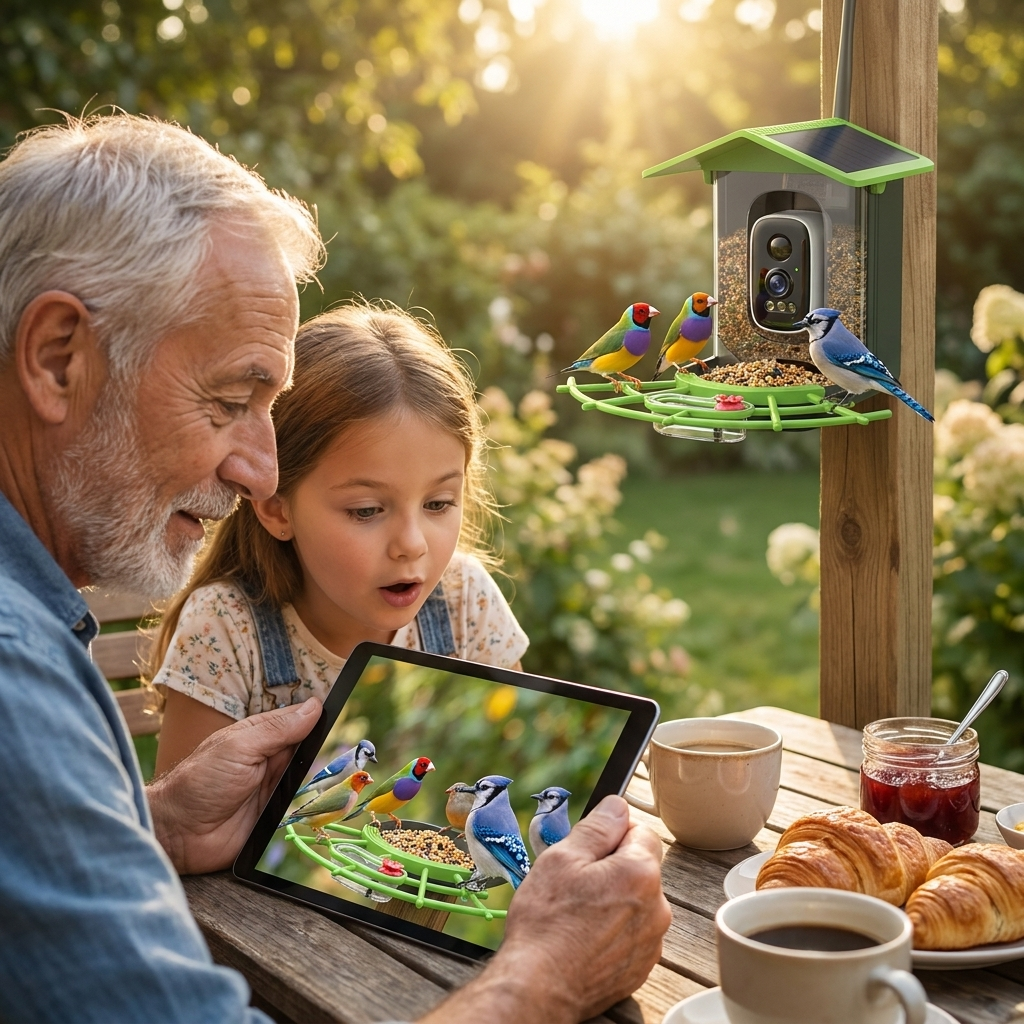 Mangeoire Connectée à Caméra 2K 4MP avec Carte SD 32 Go Incluse et Panneau Solaire
