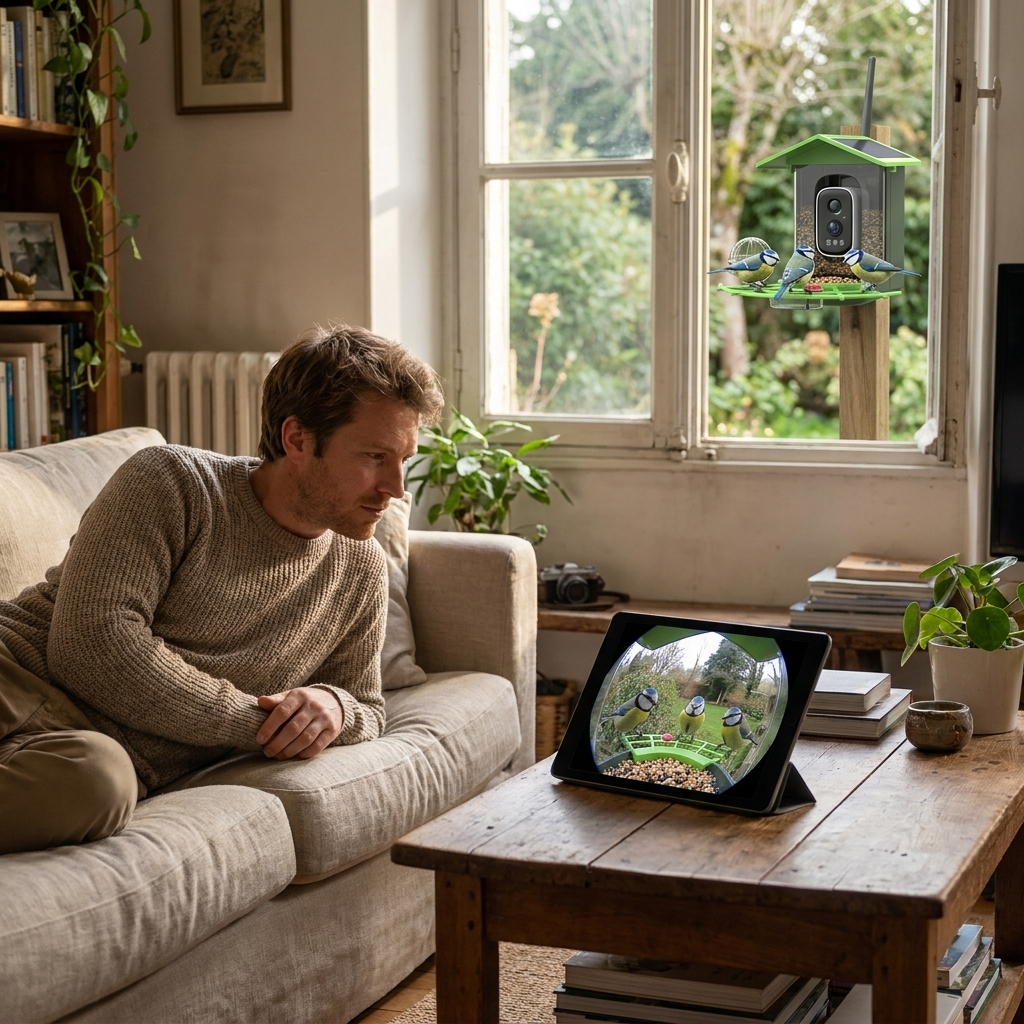 Mangeoire Connectée à Caméra 2K 4MP avec Carte SD 32 Go Incluse et Panneau Solaire