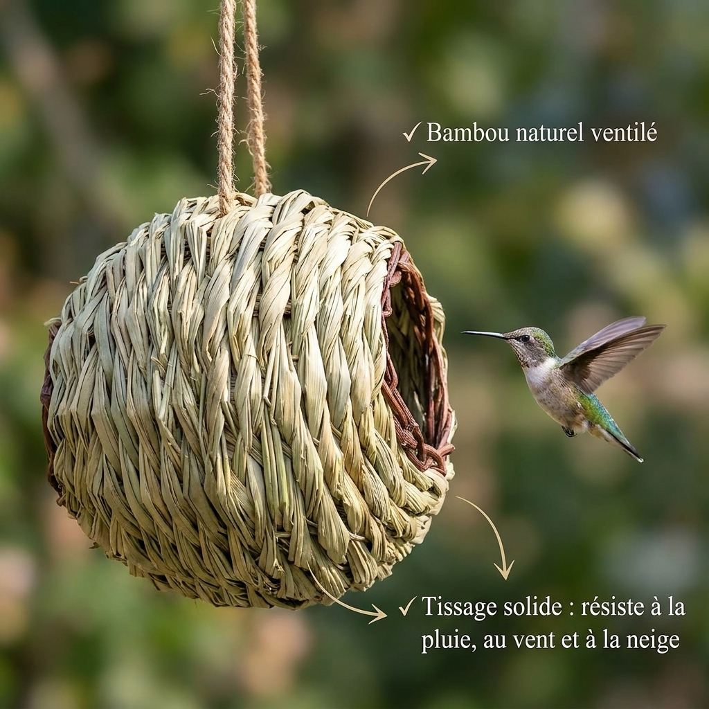 Nichoir Sphérique Artisanal en Bambou pour Petits Oiseaux