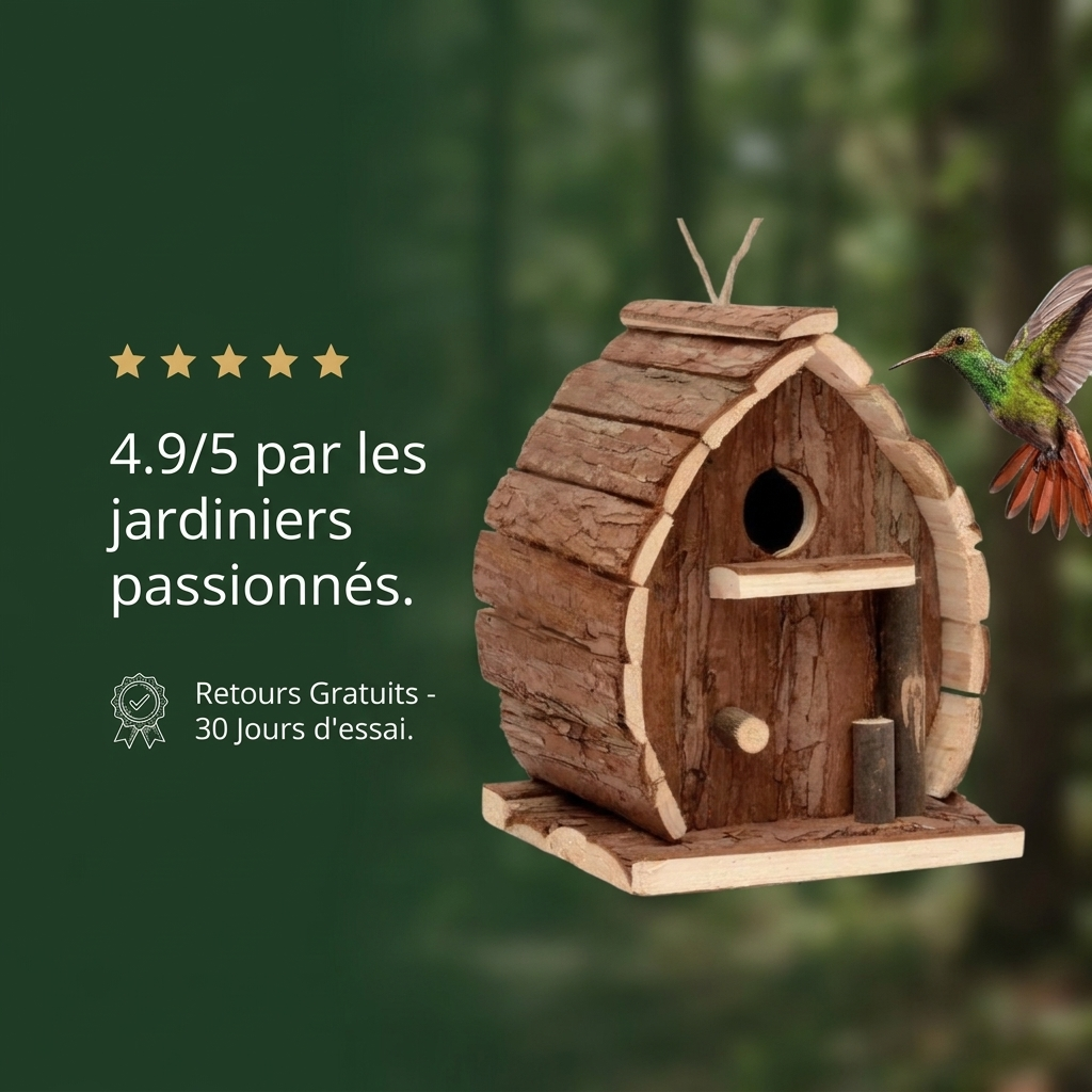 Nichoir Rustique en Bois Dur pour Oiseaux