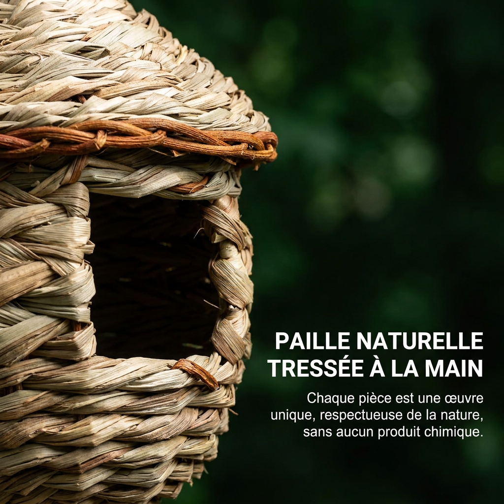 Nichoir Artisanal en Paille Naturelle Tressé à la Main