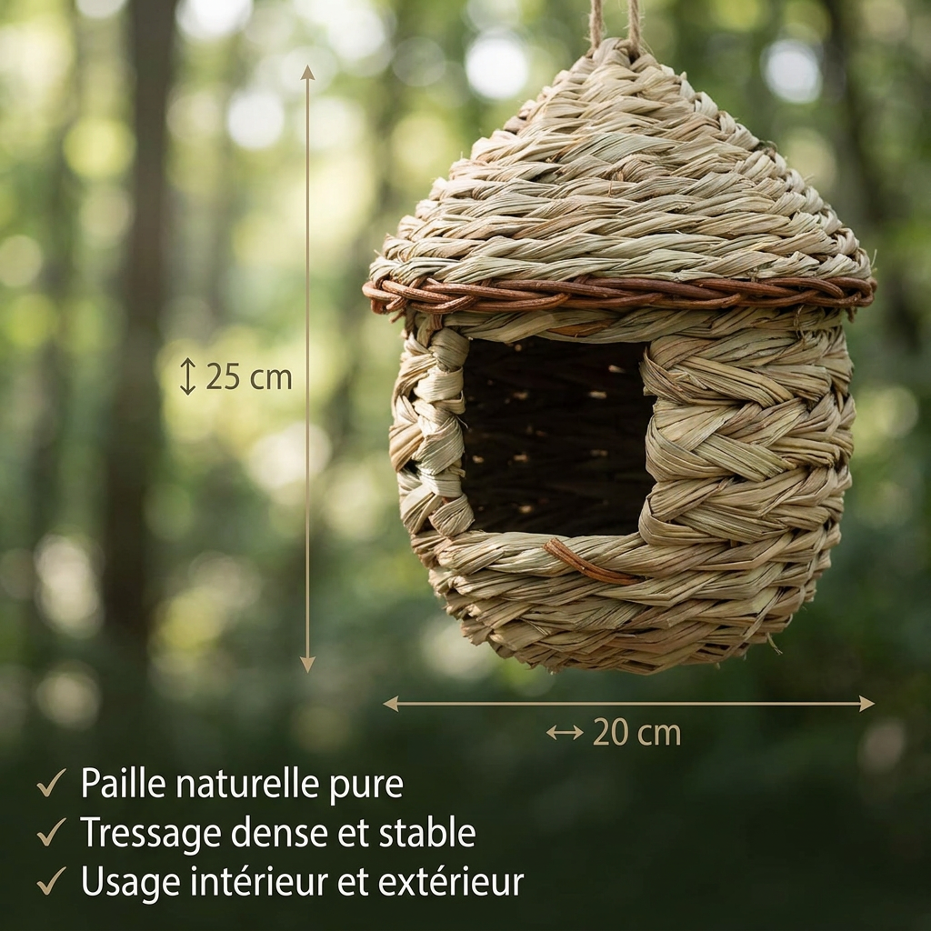 Nichoir Artisanal en Paille Naturelle Tressé à la Main
