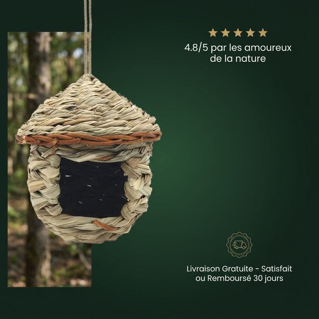 Nichoir Artisanal en Paille Naturelle Tressé à la Main