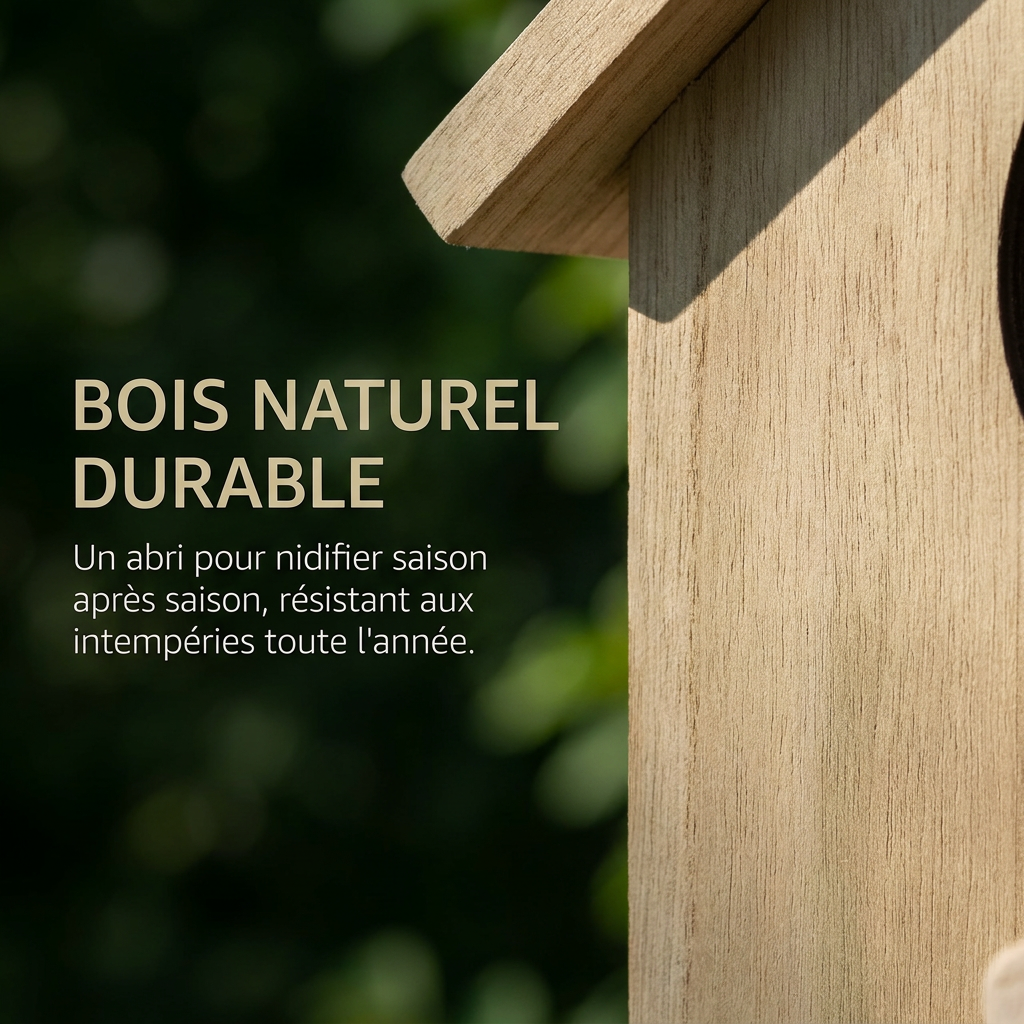 Nichoir en Bois Naturel pour Oiseaux