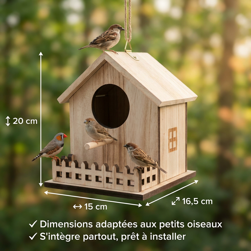 Nichoir en Bois Naturel pour Oiseaux