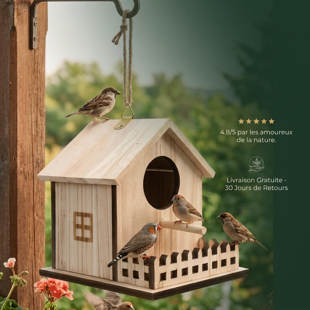 Nichoir en Bois Naturel pour Oiseaux