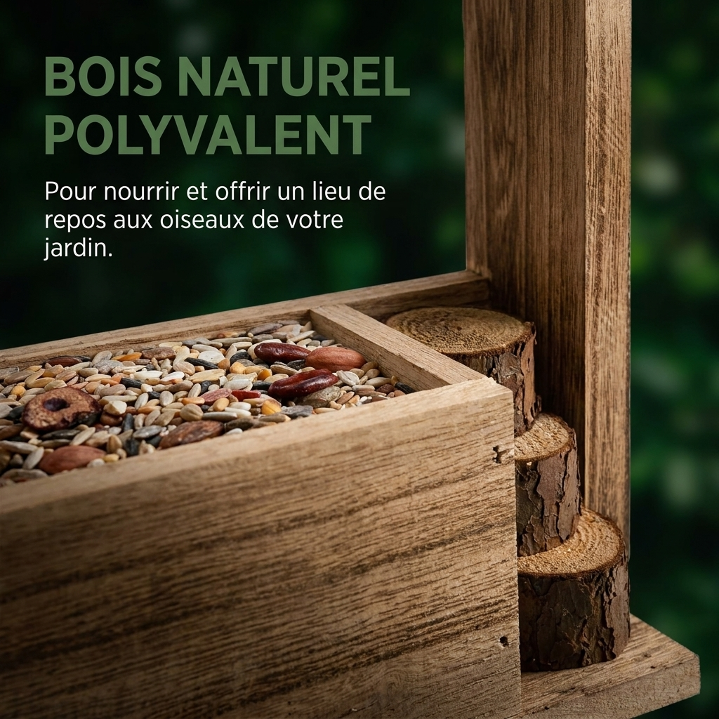 Mangeoire Nichoir 2-en-1 en Bois Suspendu pour Oiseaux