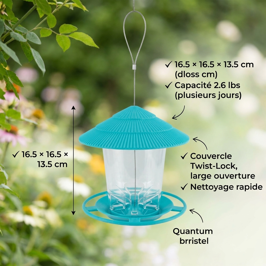 Mangeoire Hexagonale Suspendue Anti-Écureuils pour Oiseaux