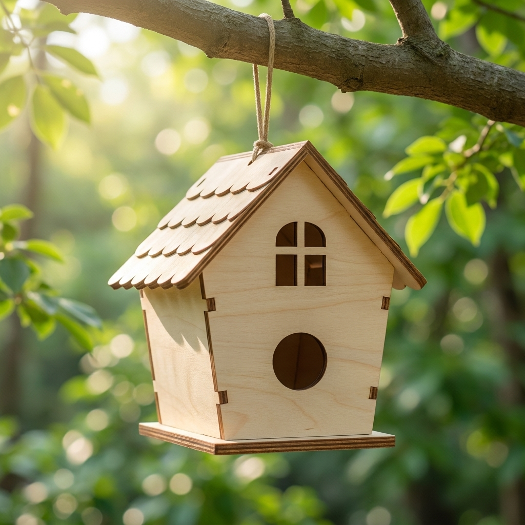 Nichoir en Bois Naturel en Forme de Maisonnette pour Oiseaux