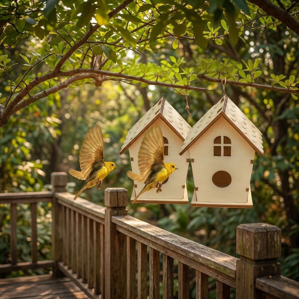 Nichoir en Bois Naturel en Forme de Maisonnette pour Oiseaux