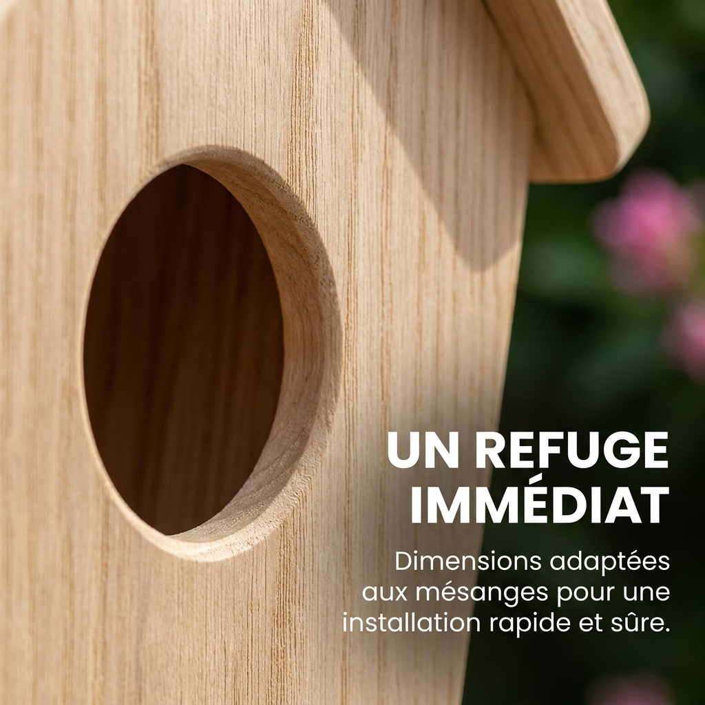 Nichoir en Bois Naturel en Forme de Maisonnette pour Oiseaux