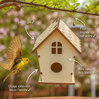 Nichoir en Bois Naturel en Forme de Maisonnette pour Oiseaux