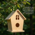 Nichoir en Bois Naturel en Forme de Maisonnette pour Oiseaux