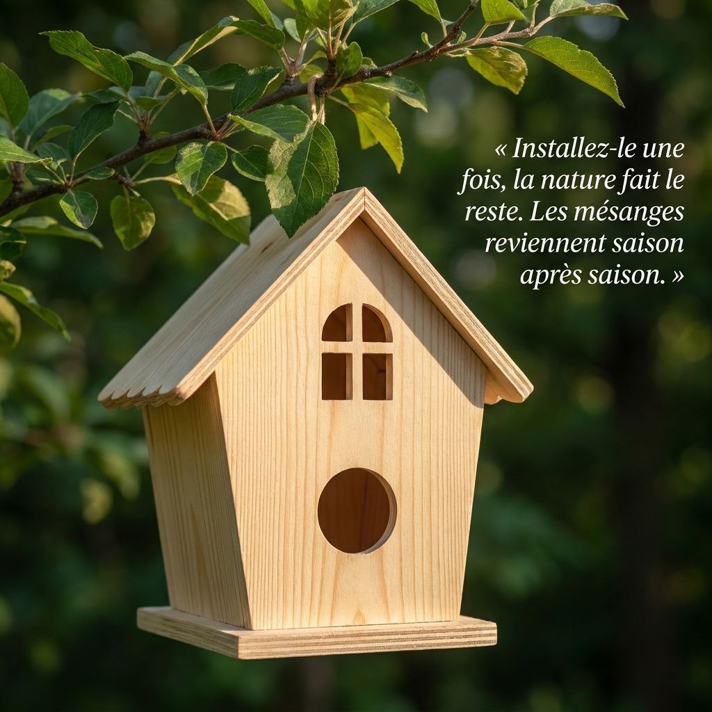 Nichoir en Bois Naturel en Forme de Maisonnette pour Oiseaux
