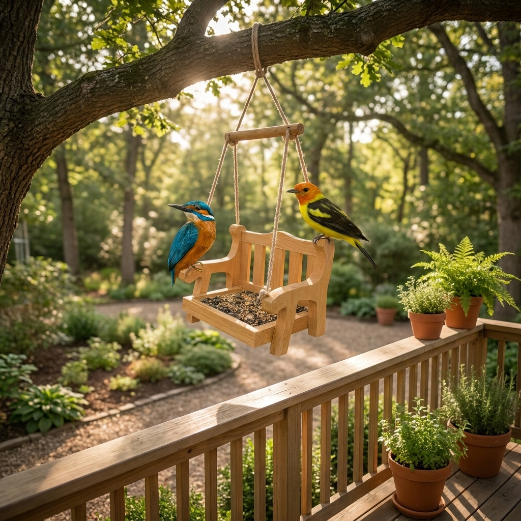 Mangeoire à Oiseaux en Bois Forme Banc Suspendu