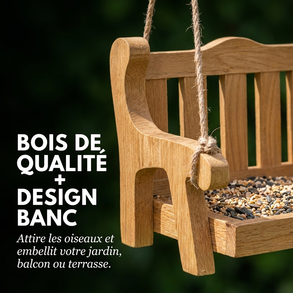 Mangeoire à Oiseaux en Bois Forme Banc Suspendu