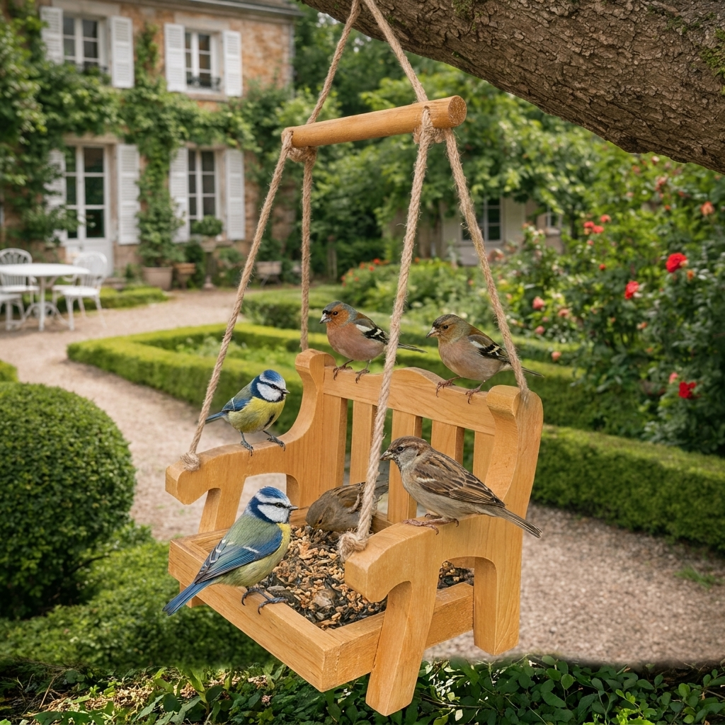 Mangeoire à Oiseaux en Bois Forme Banc Suspendu