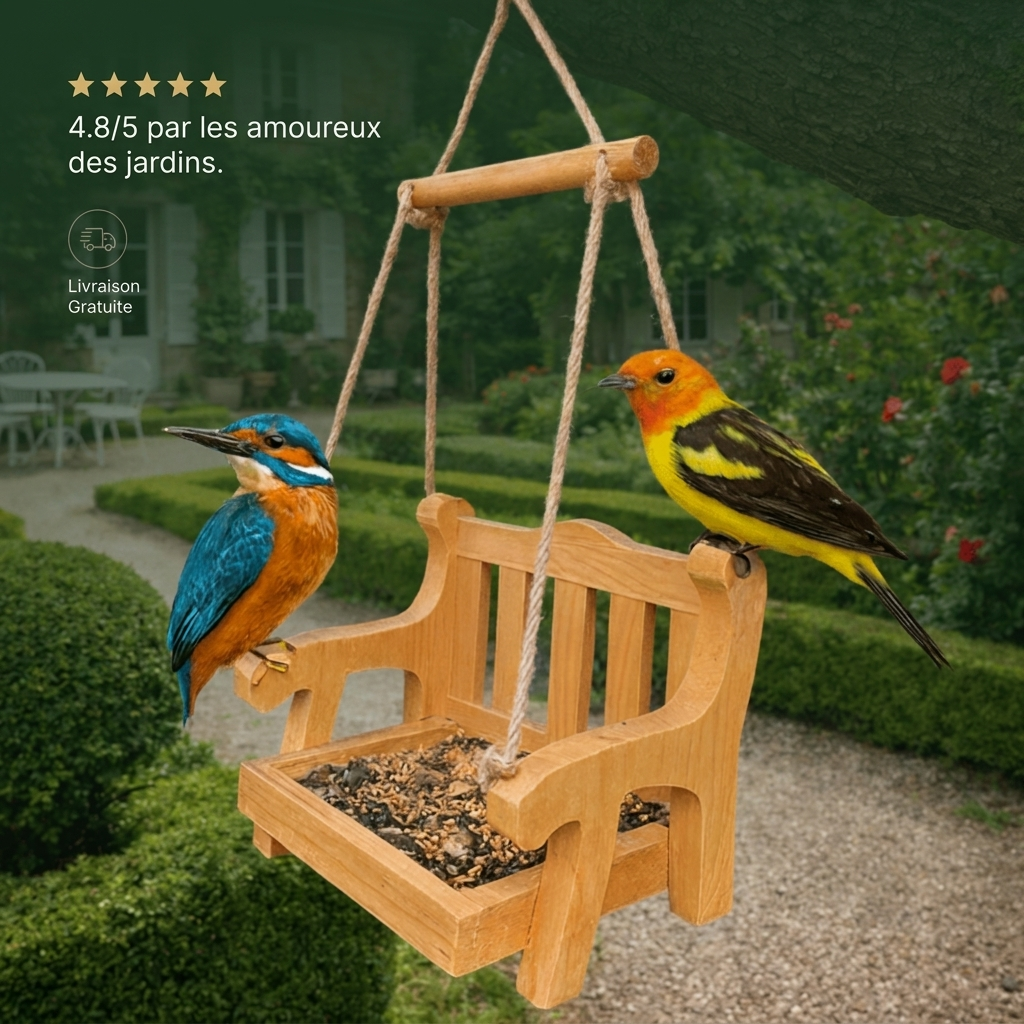 Mangeoire à Oiseaux en Bois Forme Banc Suspendu
