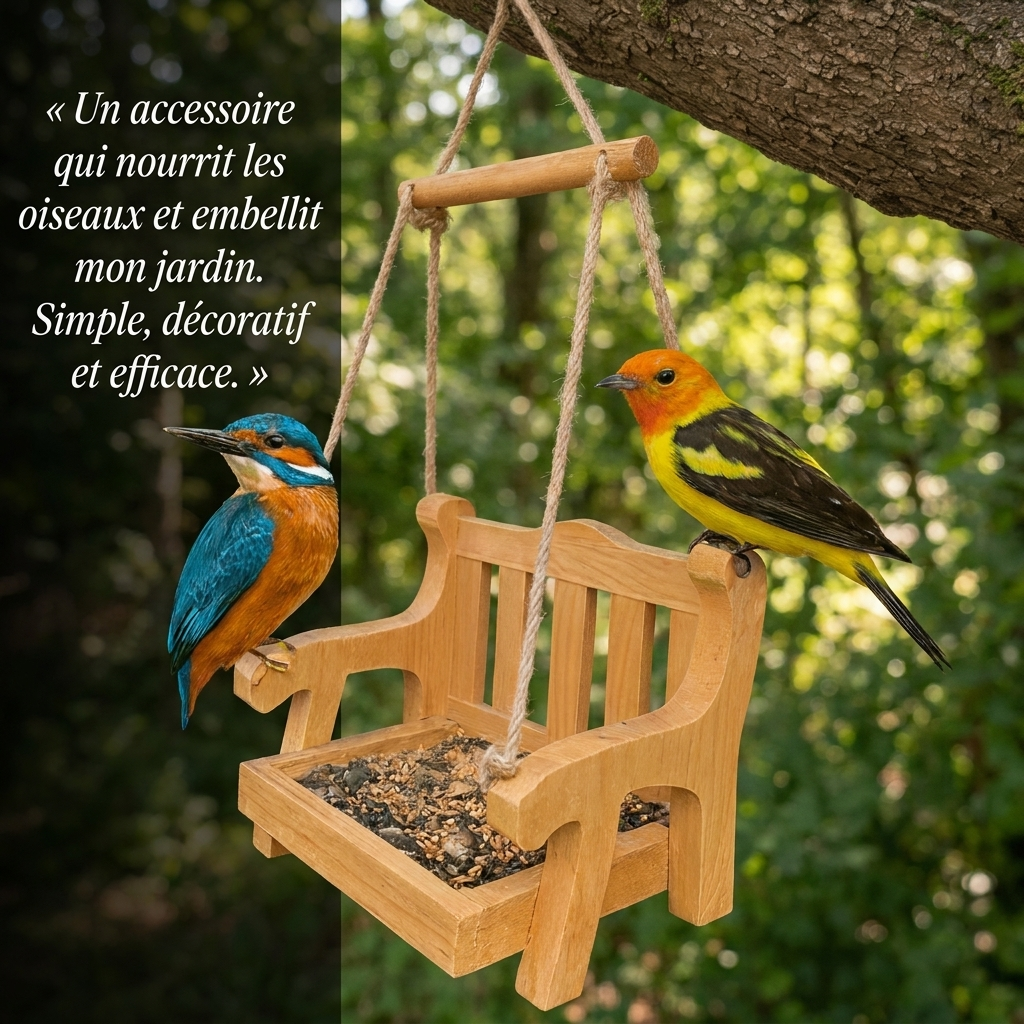 Mangeoire à Oiseaux en Bois Forme Banc Suspendu