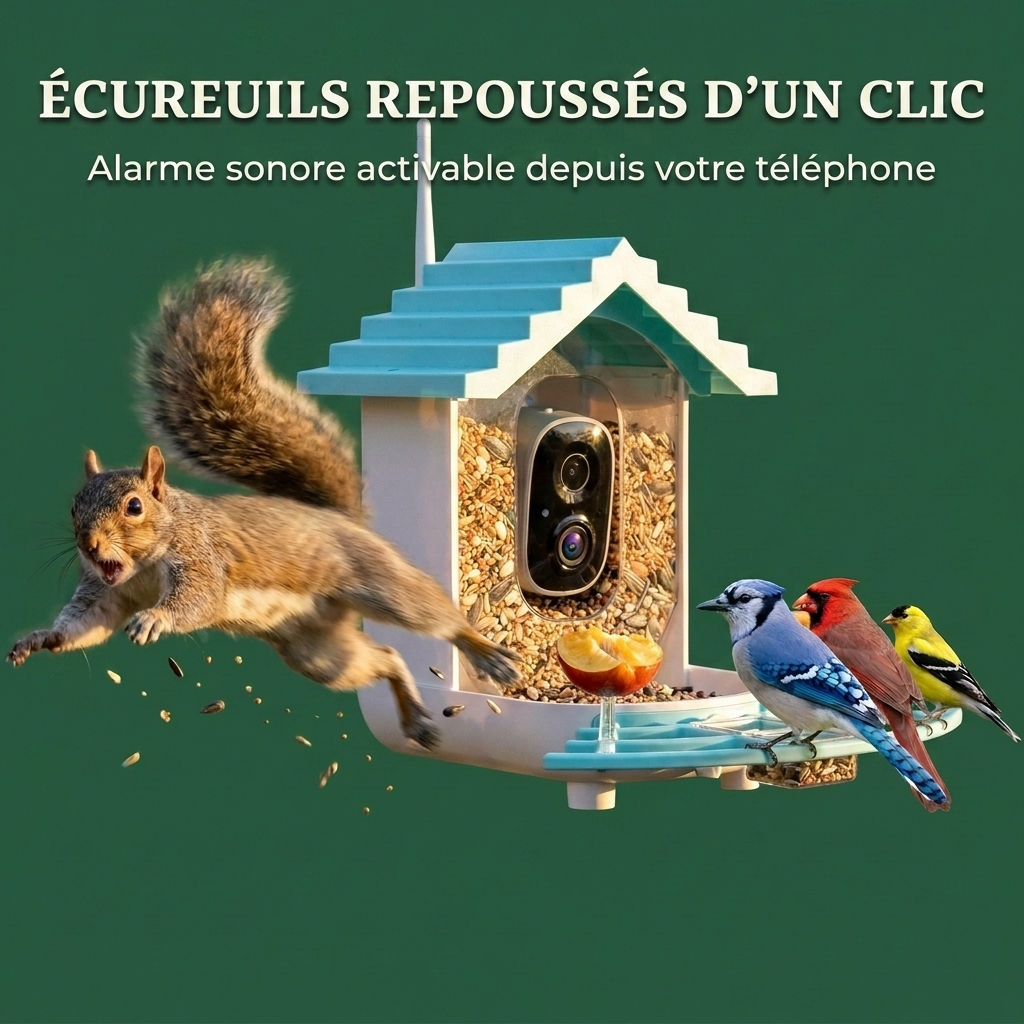 Mangeoire Connectée à Caméra intelligente pour Oiseaux avec Panneau Solaire 5W
