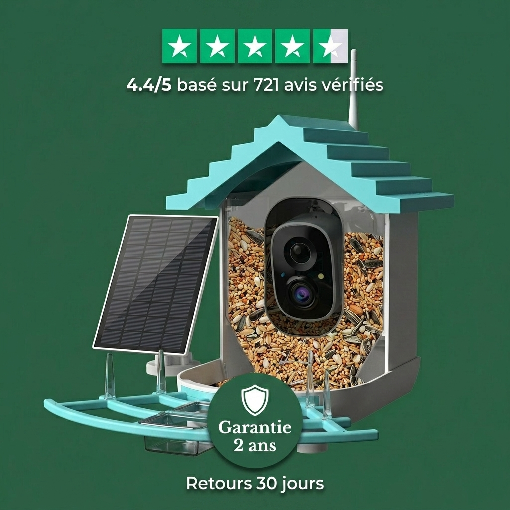 Mangeoire Connectée à Caméra intelligente pour Oiseaux avec Panneau Solaire 5W