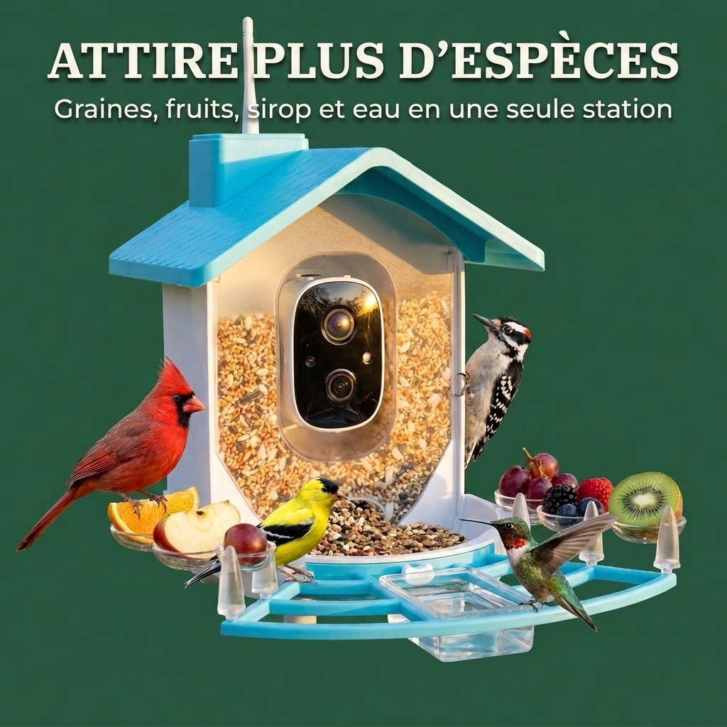 Mangeoire Connectée à Caméra IA Solaire pour Oiseaux