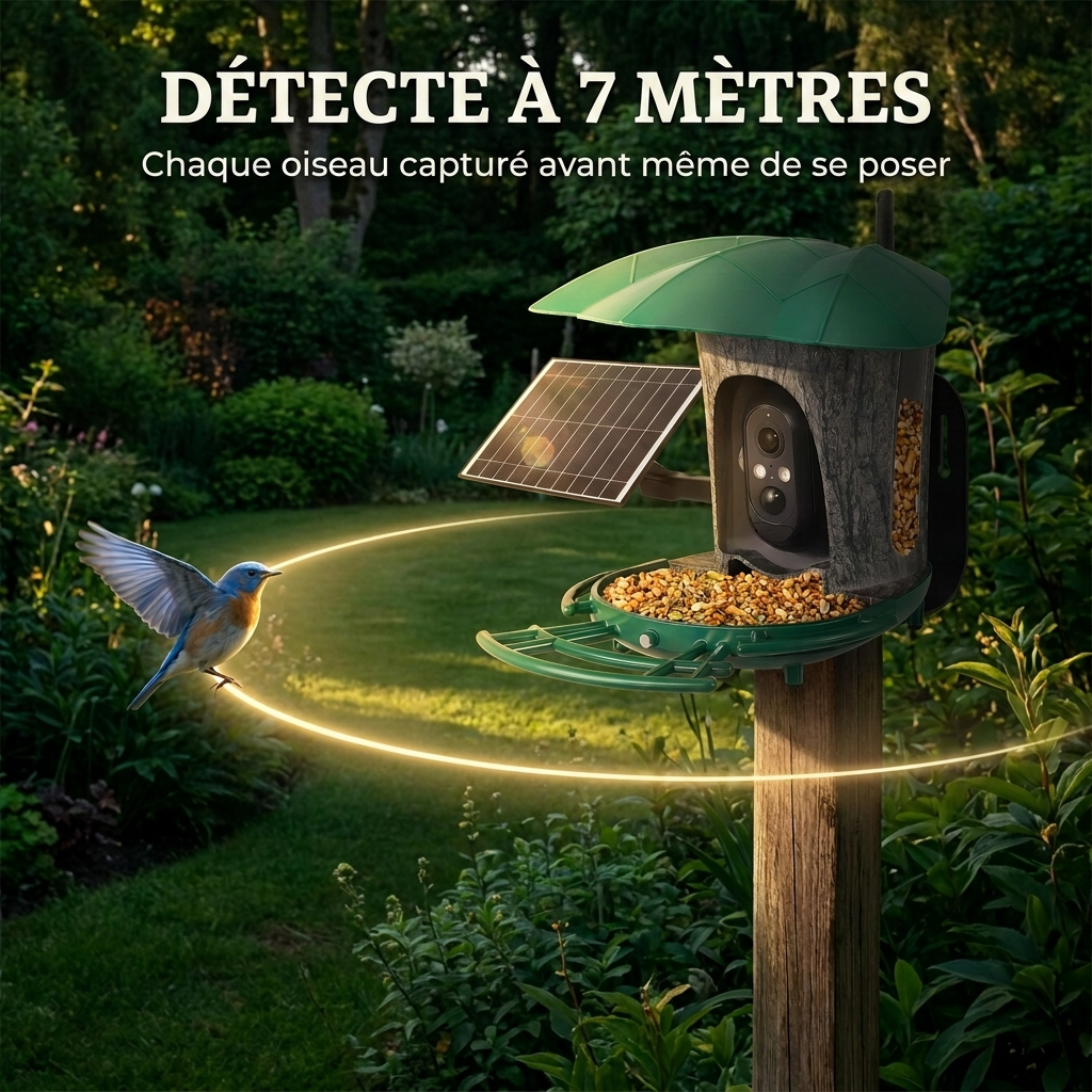 Mangeoire Connectée à Caméra 180° avec Panneau Solaire 6W pour Oiseaux