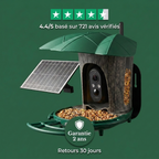 Mangeoire Connectée à Caméra 180° avec Panneau Solaire 6W pour Oiseaux