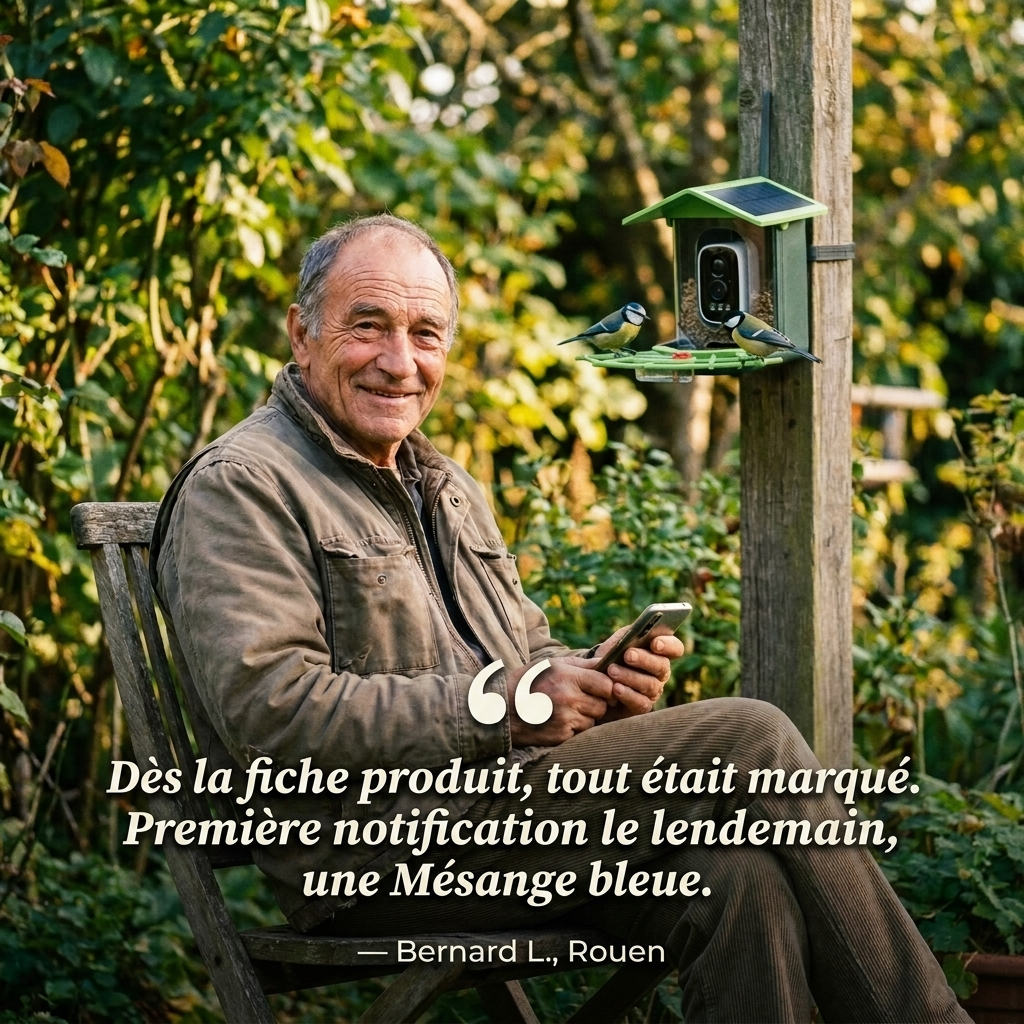 Mangeoire Connectée à Caméra 2K 4MP avec Carte SD 32 Go Incluse et Panneau Solaire
