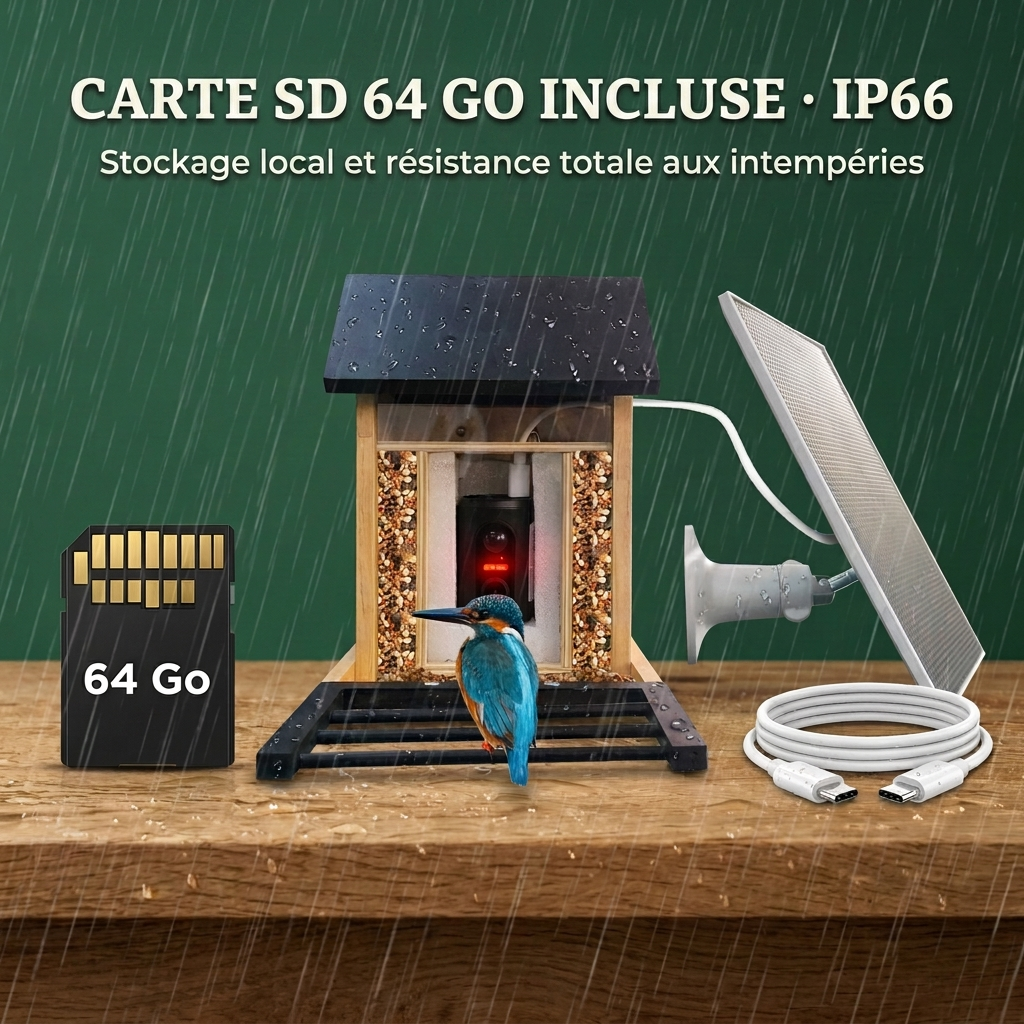 Mangeoire Connectée à Caméra 1080P Solaire 4W IP66 pour Oiseaux