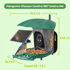 Mangeoire Oiseaux Caméra 180° Solaire 6W
