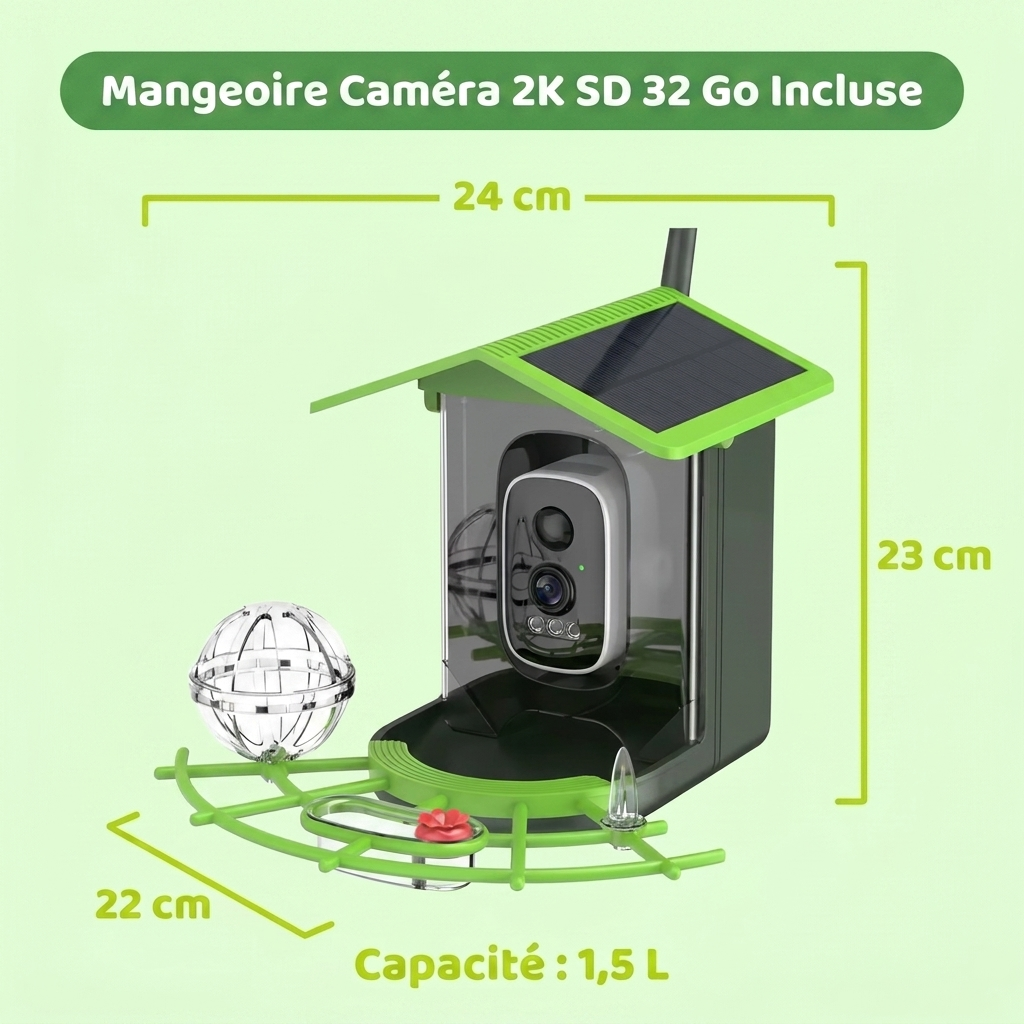 Mangeoire Caméra 2K SD 32 Go Incluse